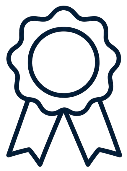 Blue award ribbon icon on black background