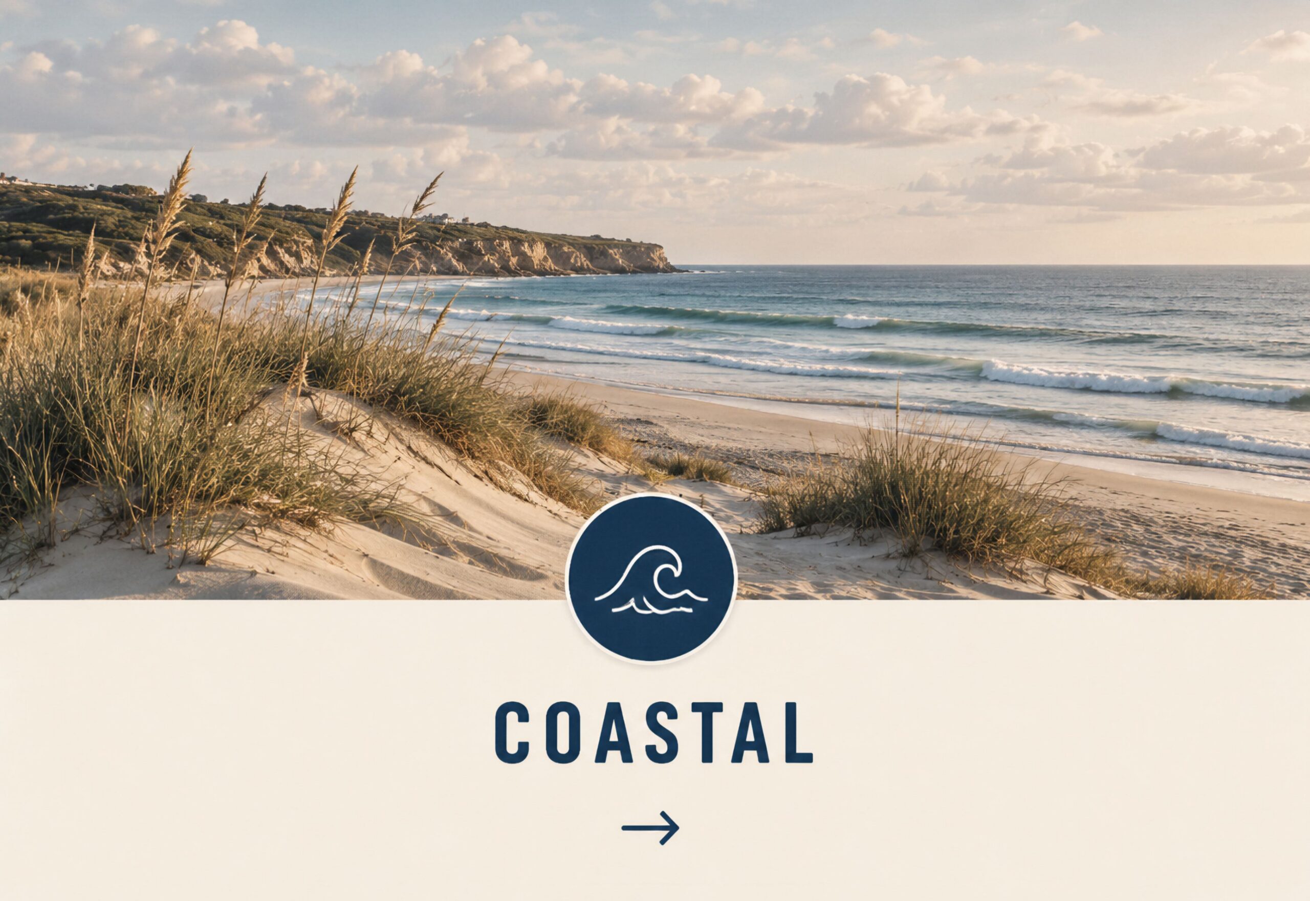 Sandy dunes and grassy beach with ocean