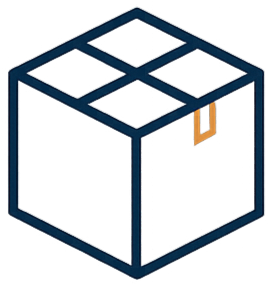 Blue outlined cube with orange pull tab