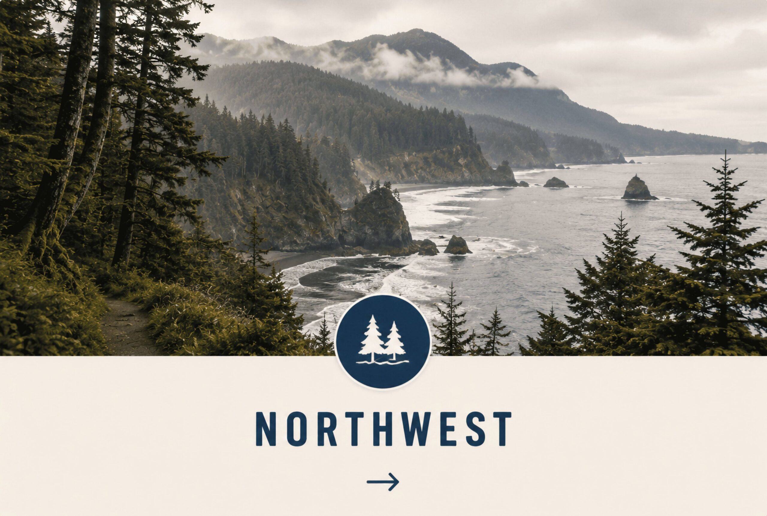 Northwest coastal cliffs with evergreen trees