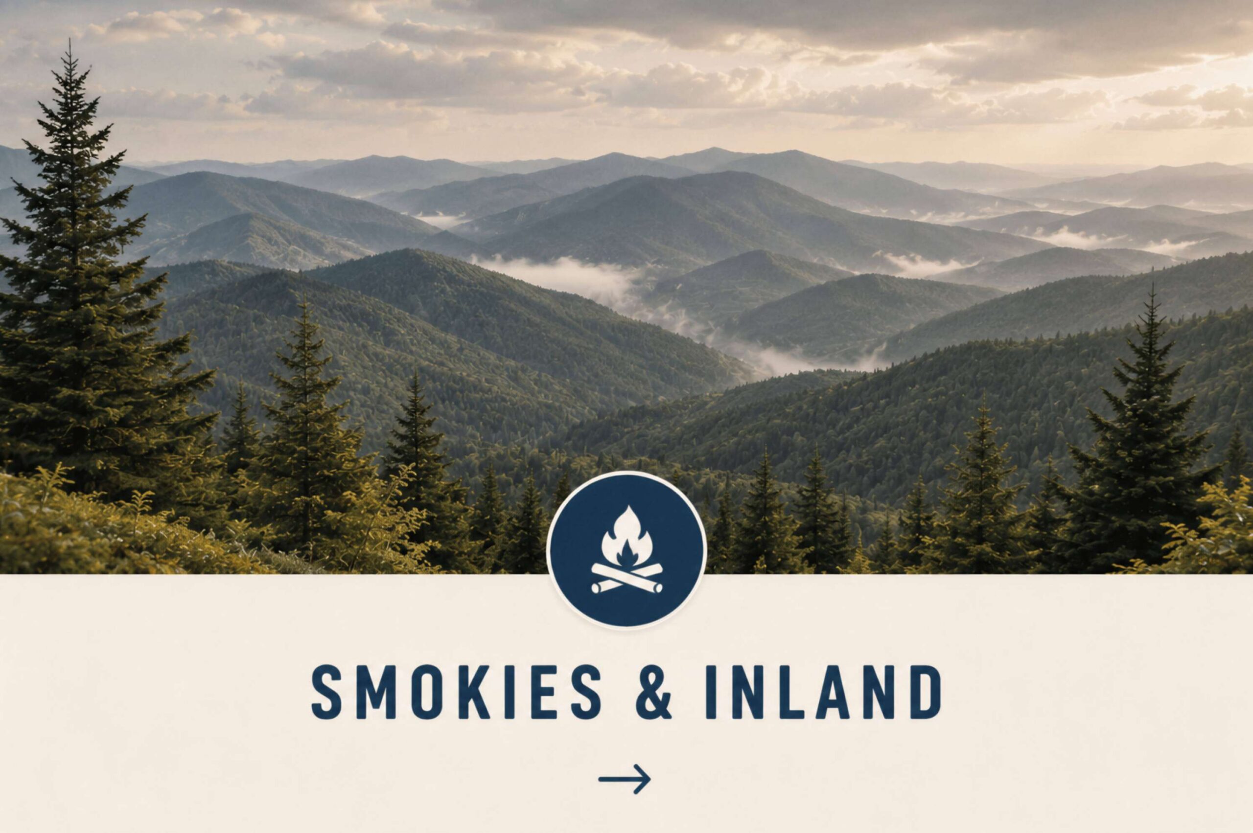 Misty Smoky Mountains ridges with evergreen trees